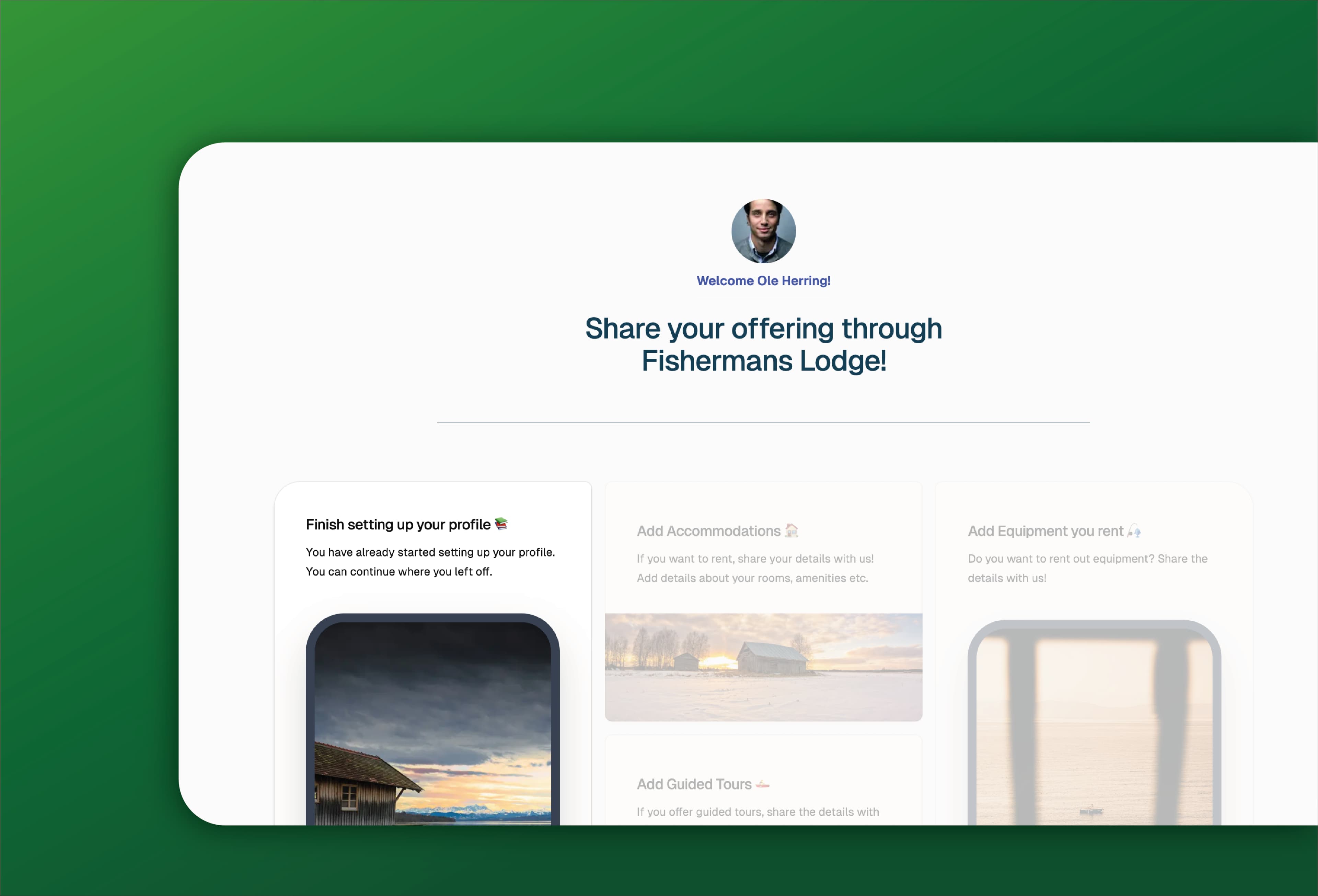 Vy av FISHERMANS-LODGE partnerportal
